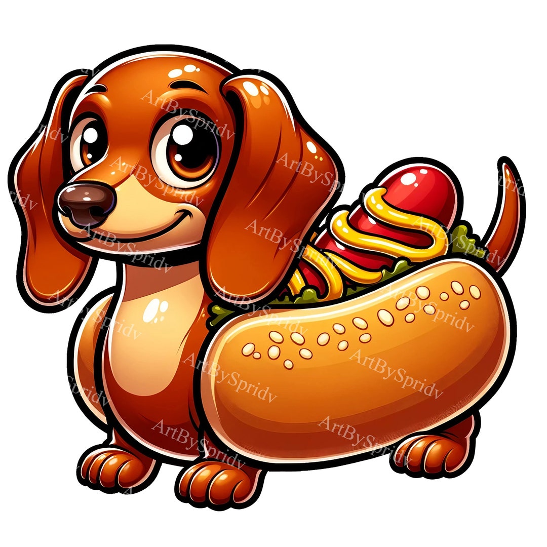 愛らしいダックスフントのホットドッグのクリップアート | 印刷可能な
