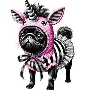Adorable Pug Unicorn Dog Clipart Transparent PNG | Cute Kawaii Dog Digital Clip Art Design for DIY Crafts, T-Shirts, Sublimation & Stickers