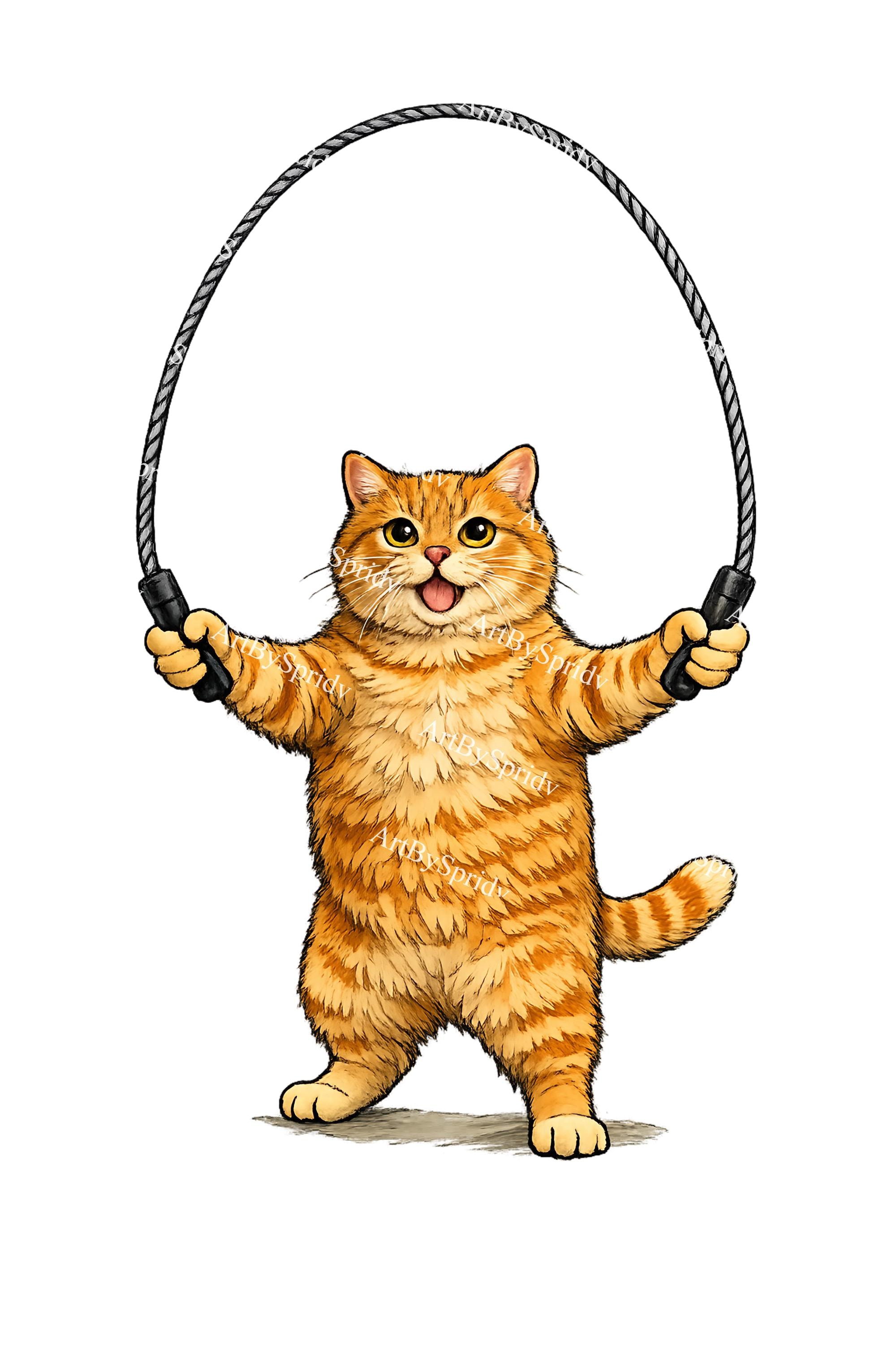 Jump Rope Cat PNG, Orange Tabby Cat Clipart, Funny Workout Kitty ...
