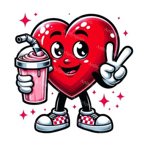 Valentijnsdag hart karakter clipart - schattige glimlach en beker, perfect voor T-shirt, mok, scrapbooking - digitale illustraties png, liefde cadeau idee