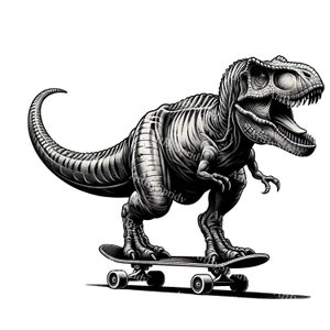 Dinosaur Skateboarder Clipart, T-Rex Skateboarding PNG, Prehistoric Skate Art, Digital Download for Cricut & Print, Unique Graphics for DIY