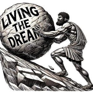 Vivir el sueño Clipart PNG transparente / Ilustración humorística de Sísifo / Arte mitológico / Gráfico divertido imprimible / Ilustración digital vintage