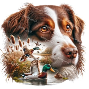 Watercolor Dog & Wildlife Clipart PNG | Tranquil Nature Scene with Ducks | Perfect for Printable Sublimation Projects | DIY Craft Home Decor