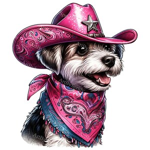 Whimsical Cowboy Dog Clipart - PNG transparente para sublimação para impressão, ilustração de filhote ocidental para artesanato e presentes DIY, amantes de animais de estimação Clip Art