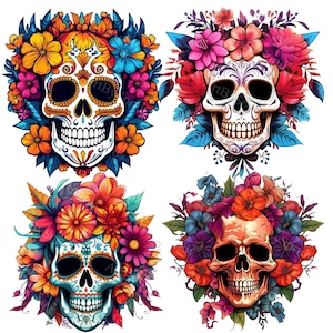 Day of the Dead Sugar Skulls Clipart Bundle-Floral Calavera PNG,Mexican Holiday Art,Dia de los Muertos Printable Decorations,Commercial,DIY