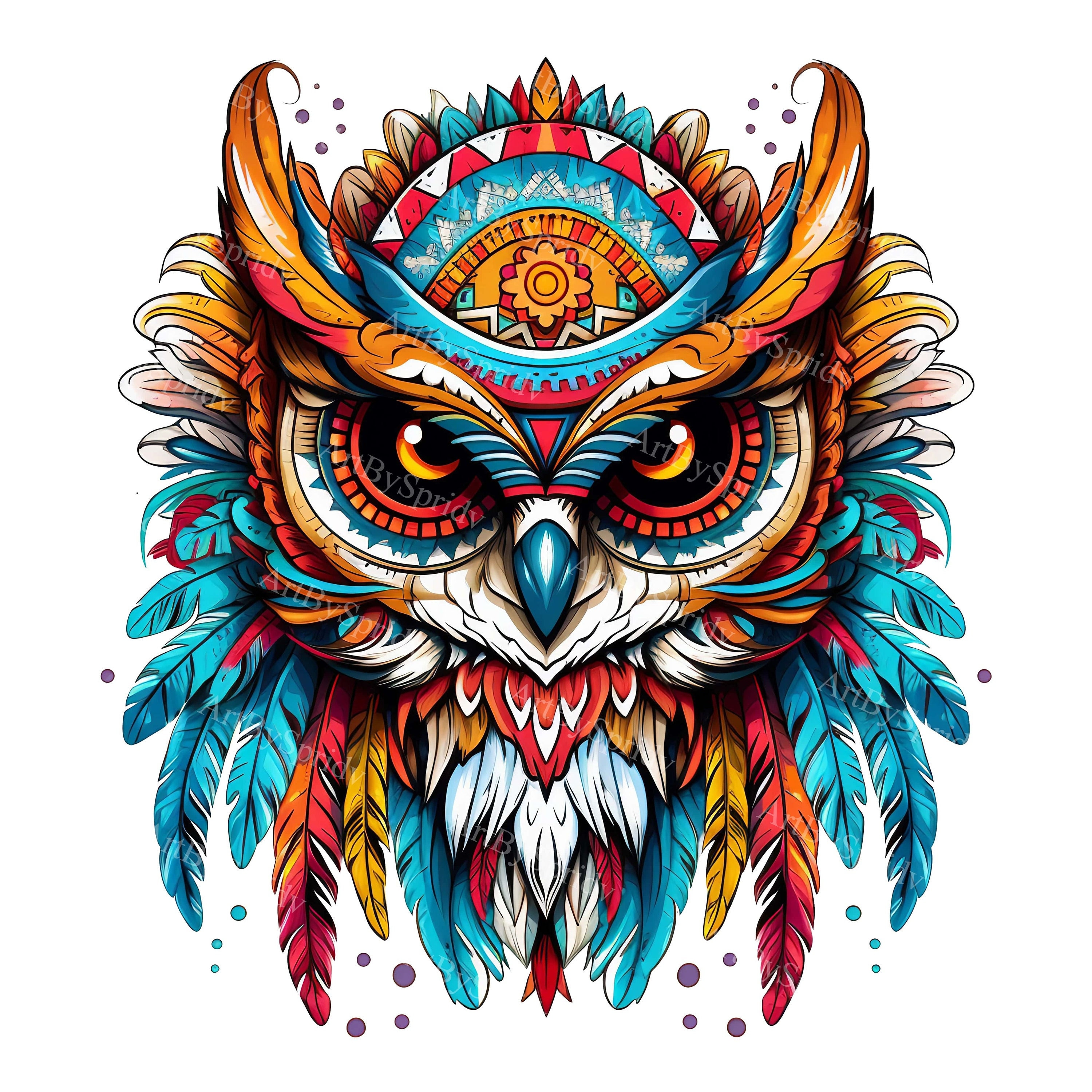 Vibrant Owl Transparent PNG Clipart with Intricate Geometric Patterns-Digital Download for Sublimati
