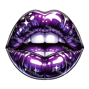 Glossy Metallic Purple Lips Clipart | Digital Download |Purple Sparkle Lips Art|Sublimation PNG|Glamorous Clip Art|Digital Lips Illustration