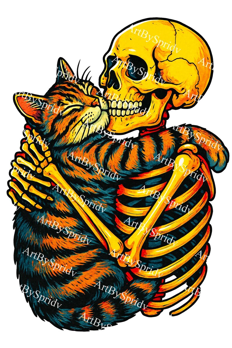 Skeleton Hugging Cat PNG Clipart - Cute Spooky Skull & Tabby Embrace ...