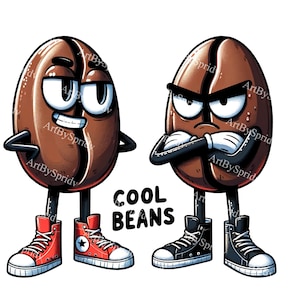 Skurril Kaffeebohne Charaktere Clipart |Lustige Kaffeebohnen PNG |Cool Beans Sublimationsdruck Kunst |Digitaler Download für DIY Handwerk & Shirts