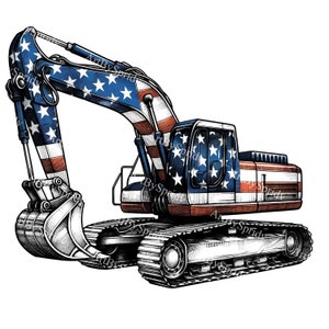 Escavatore con bandiera americana patriottica PNG Clipart/Attrezzature da costruzione USA Macchinari pesanti Grafica per il giorno dell'indipendenza, 4 luglio, artigianato fai da te
