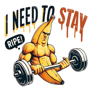 Muscular Banana Lifting Dumbbell Clipart - Fitness Motivation PNG, Humorous Gym Illustration, Digital Download, Workout Graphic, Ripe Fruit