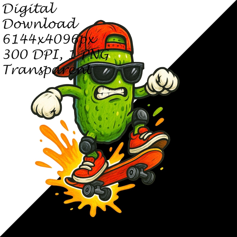 Cool Pickle Skateboard PNG – Cartoon Pickle on Skateboard Digital Art ...