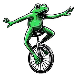 Frog Riding a Unicycle PNG Clipart, Funny Amphibian Digital Transparent Clip Art for T-Shirt, Mug Sublimation, Stickers, DIY Crafts Project