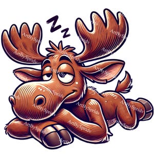 Funny Sleeping Moose PNG, Lazy Cartoon Moose Clipart, Cute Forest Animal Digital Art, Relaxed Wildlife Sublimation Design,Rustic Lodge Decor
