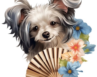 Charming Dog Clipart with Fan & Flowers | Digital 4 PNG Cliparts for  Printable Sublimation,Pet Illustration Graphics for DIY Crafts Project
