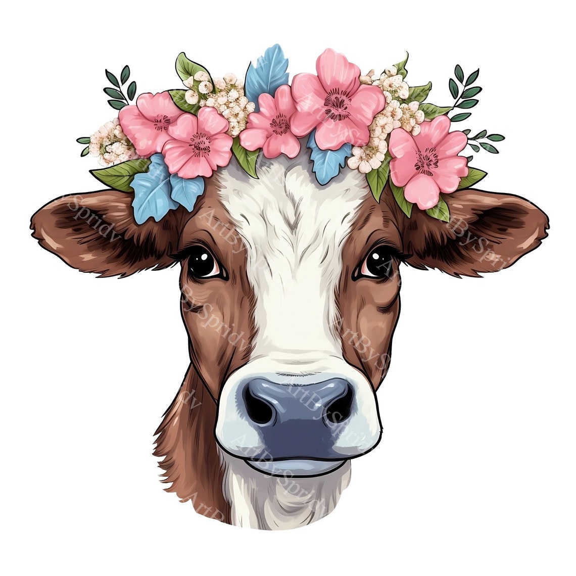 Cow PNG Clipart With Floral Crown, Farm Animal, Boho Rustic ...