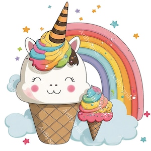 Ice cream Unicorn PNG Clipart, Transparent Kids Clip Art Cartoon Design,Printable Sublimation,Digital Download,Baby Shower,Commercial