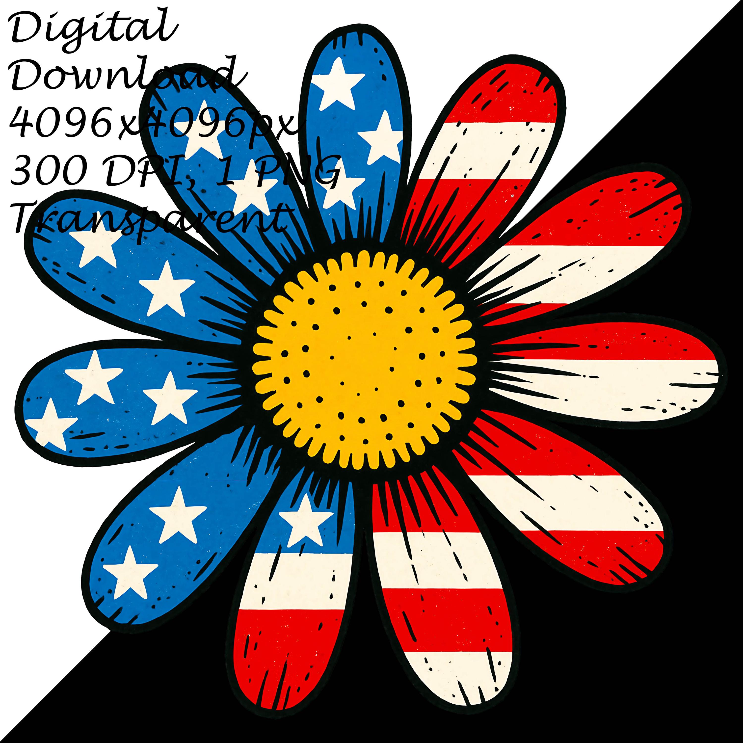 Patriotic Daisy Flower PNG, American Flag Floral Clipart for 4th of ...