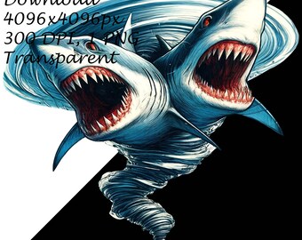 双頭のサメの竜巻のクリップアート | ユニークなデジタル クリップ