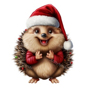 Festive Hedgehog PNG Clipart – Adorable Christmas Hedgehog in Santa Hat PNG for Holiday DIY Crafts, Cards, Digital Designs for Dtg T-Shirt
