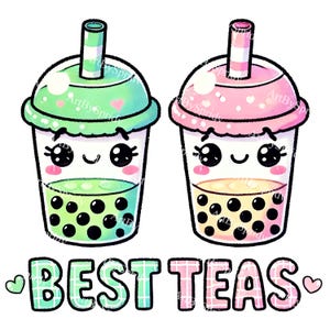 Best Teas Bubble Tea PNG Clipart-Adorable Kawaii Boba Cups with Smiling Faces,Transparent Clip Art for DIY Crafts, Stickers, DTG T-Shirt,Mug
