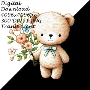 Adorable Teddy Bear With Flowers PNG Clipart-cute Floral Bouquet Bear ...