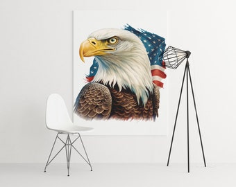 アメリカ国旗を掲げた愛国的な白頭ワシの PNG クリップアート、米国の