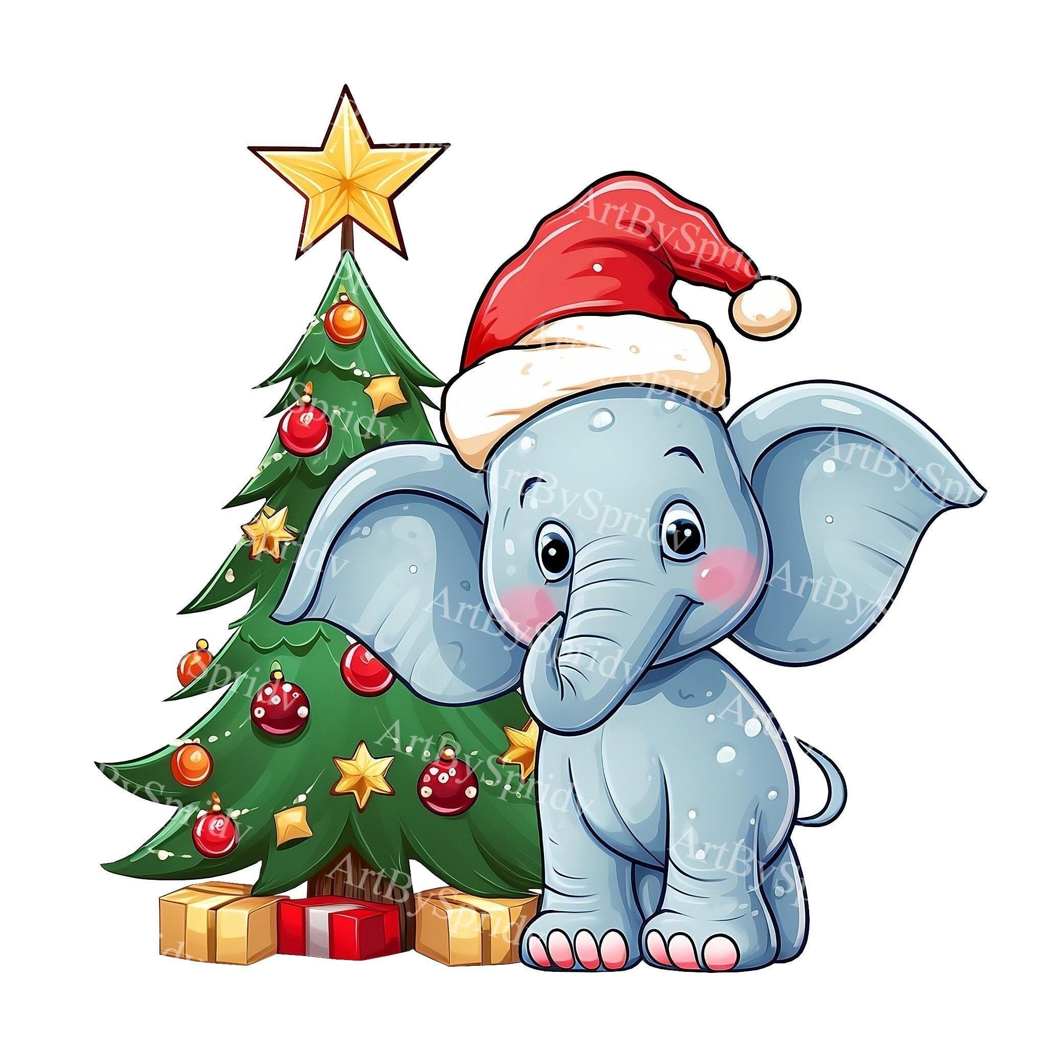 Christmas Elephant With Santa Hat Transparent PNG Clipart,kid/adult Cartoon  Design, Printable Sublimation,commercial,magical Animal Clip Art - Etsy  Norway, image size:2048x2048