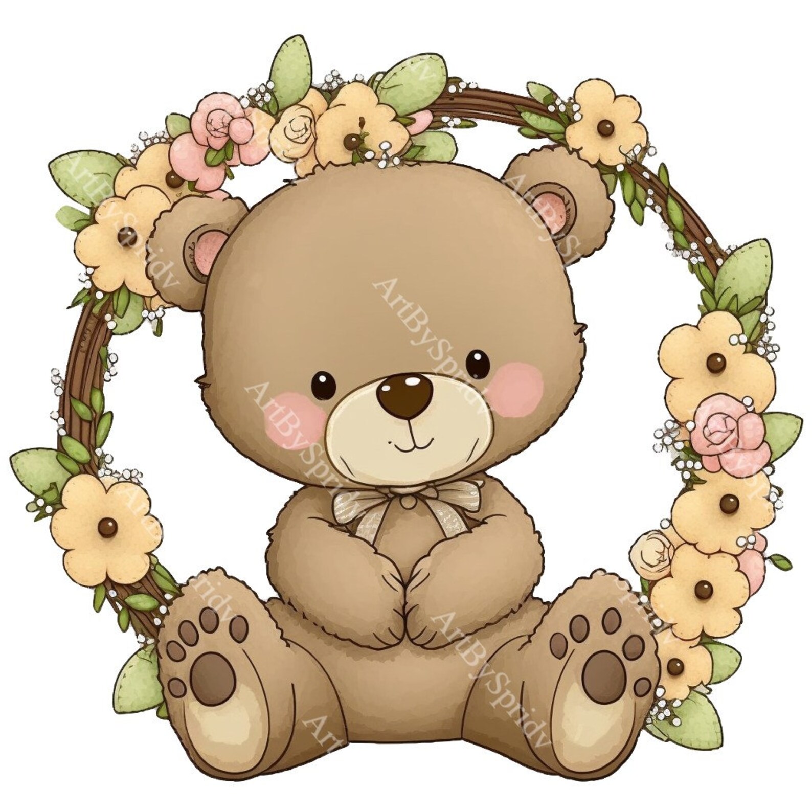 Teddy Bear With Floral Wreath PNG Clipart, Transparent Clip Art for ...