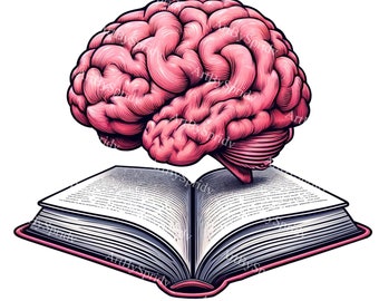 Menschliches Gehirn mit Open Book Illustration PNG Clipart | Digitale Kunst | Medizinisches PNG | Wissen Symbol Clipart |Neurowissenschaftliche Grafik