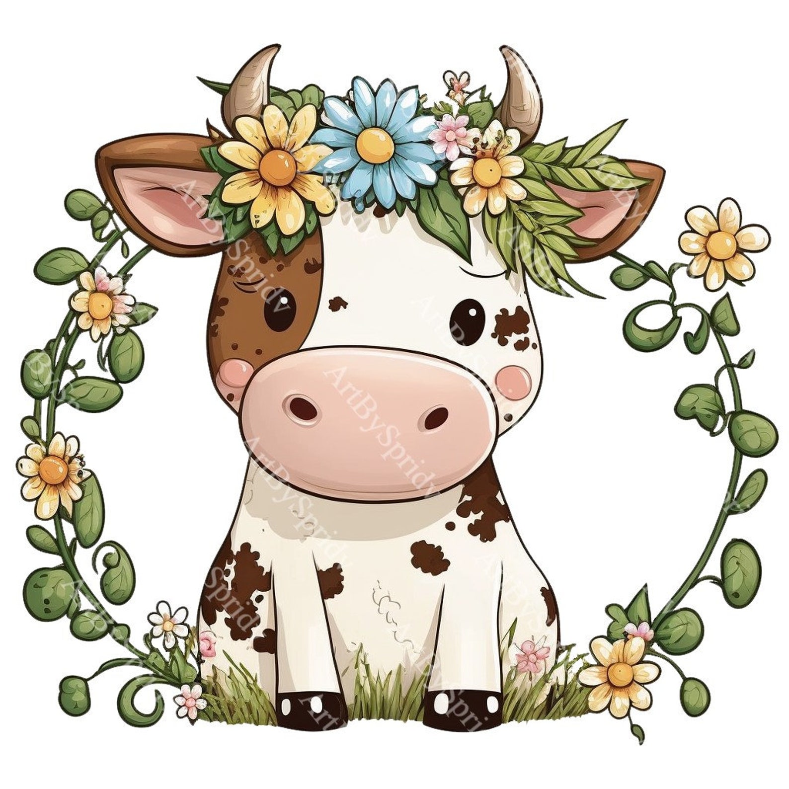 Cute Floral Cow PNG, Transparent Farm Flower Animal Clipart, Kids ...