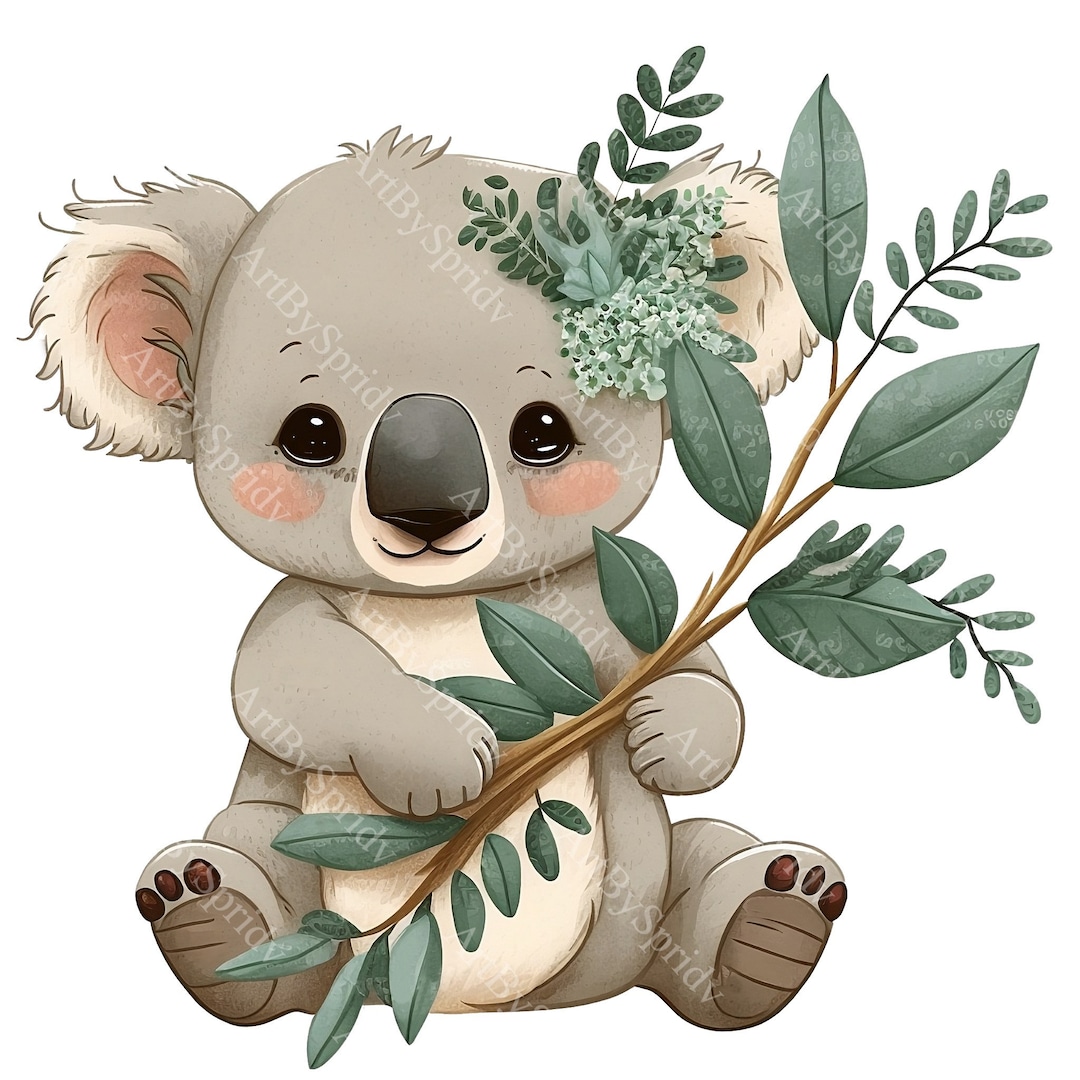 Koala Eucalyptus Branch PNG Clipart,transparent Animal Floral Print