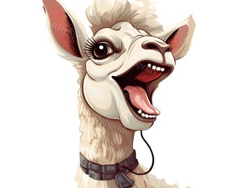 Surprised Llama PNG Clipart with Expressive Face, Fun Animal Illustration for T-Shirts, Mug, Scrapbooking, DIY Craft, Quirky Llama Clip Art