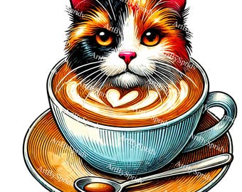 コーヒー好きの猫 PNG かわいい猫がコーヒーを飲むクリップアート