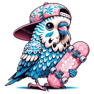 Urban Style Parrot Skateboarder Clipart - Trendy Bird on Board PNG, Digital Skate Clip Art for T-Shirts & DTG Sublimation, Instant Download