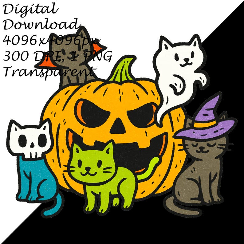 Halloween Cats With Pumpkin PNG Clipart - Ghost, Witch Hat, Skeleton ...