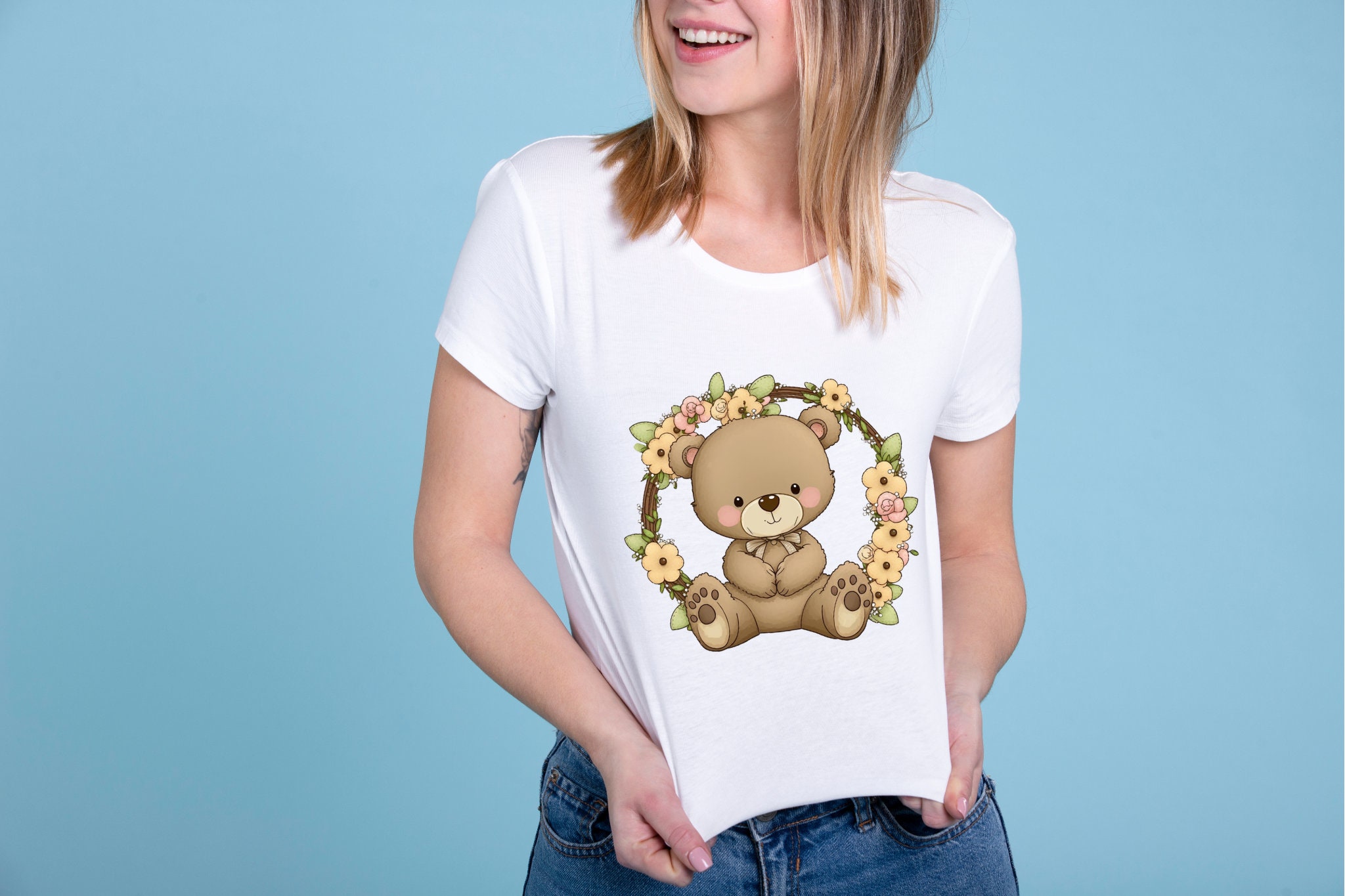 Teddy Bear With Floral Wreath PNG Clipart, Transparent Clip Art for ...