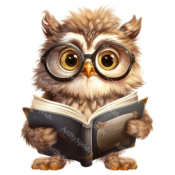 Búho sabio con gafas y libro PNG, clipart de animales transparente