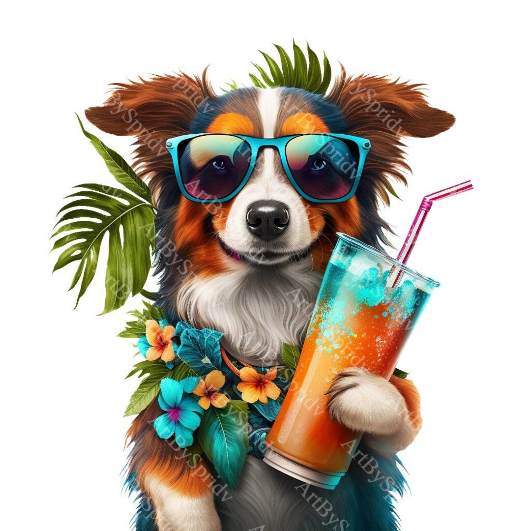 Dog With Sunglasses & Hawaiian Shirt PNG Clipart,transparent Pet Print ...