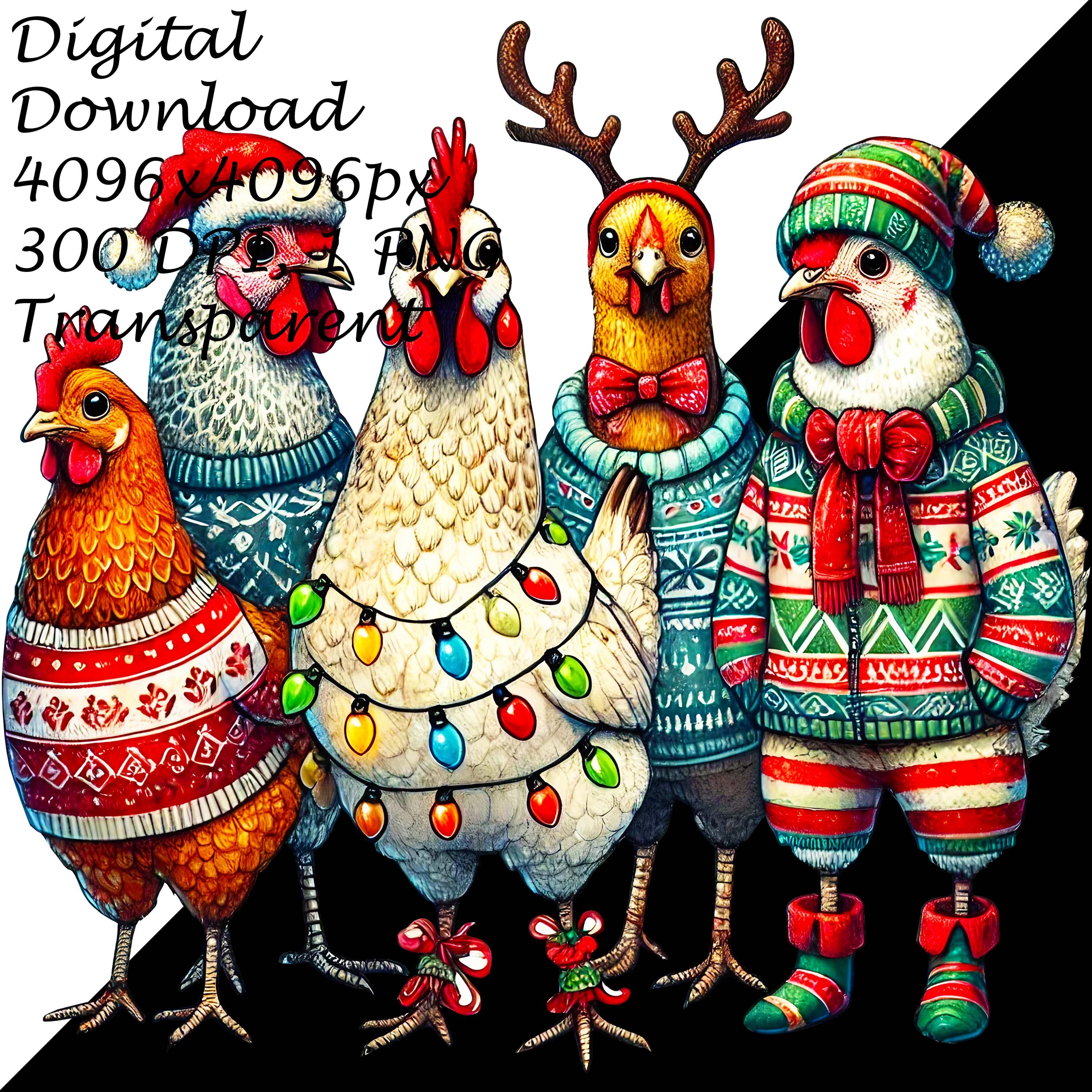 Pollos navideños festivos PNG Clipart, gallos navideños con sombreros y ...