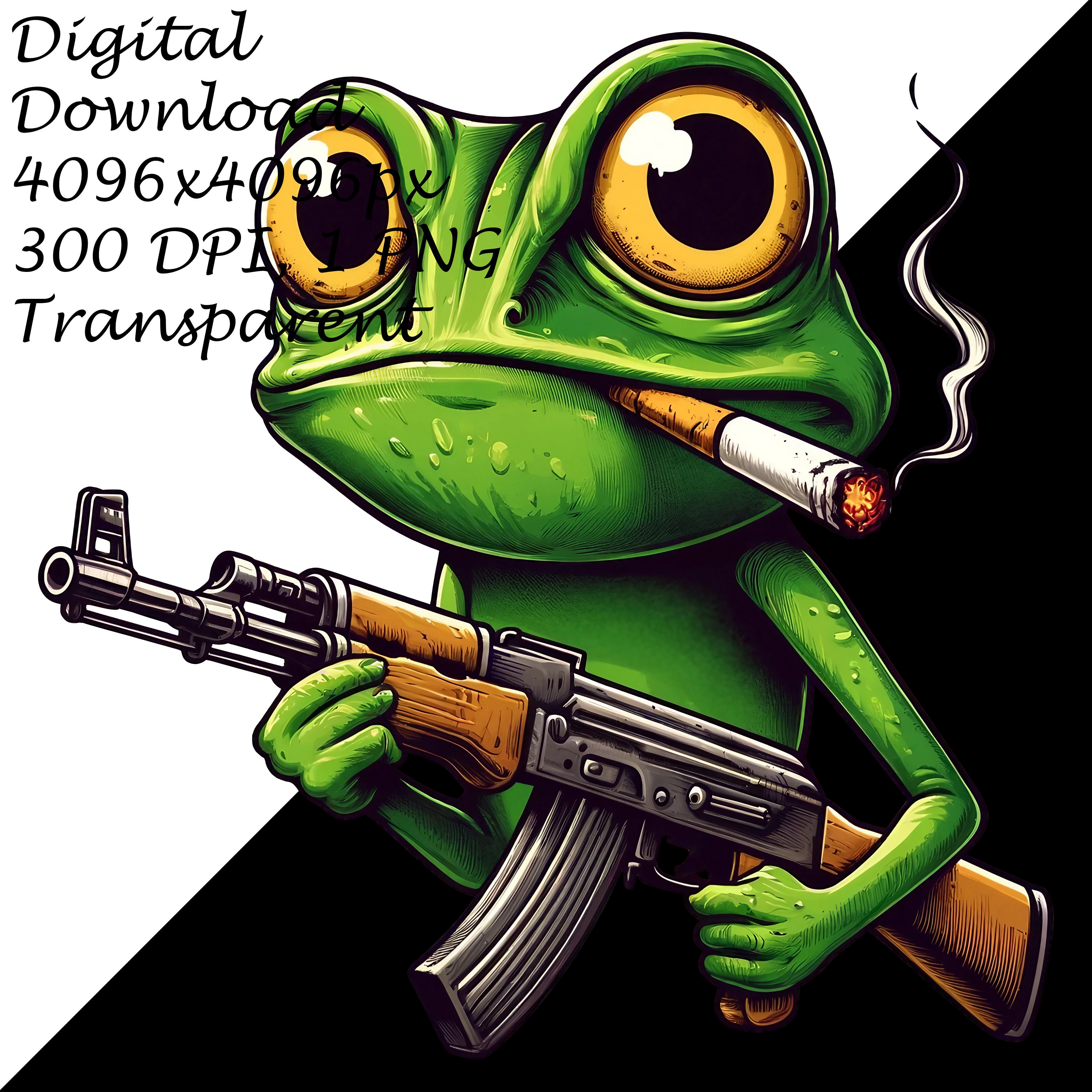 AK-47 を持ちタバコを吸っているユニークなカエルのクリップアート