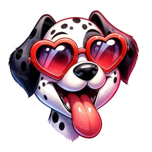 Dalmatian Dog Tongue Out Heart Sunglasses Clipart - Valentine's Day Digital PNG for Printable T-Shirts, Mugs,Tumblers&Scrapbooking Clip Art