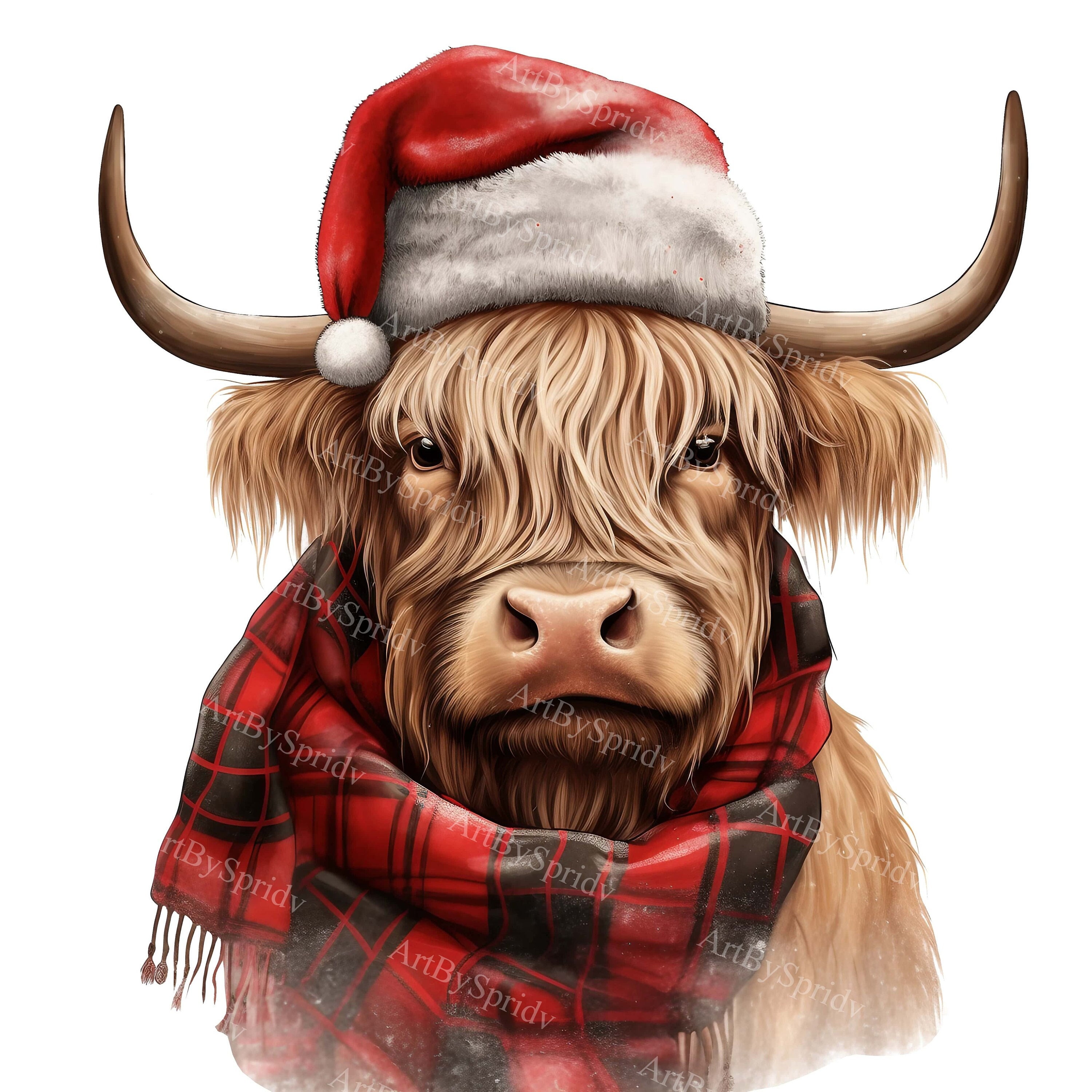 Watercolor Christmas Highland Cow With Santa Hat-transparent PNG Xmas  Clipart-printable T-shirt,mug,tumbler Sublimation Clip Art,commercial - Etsy