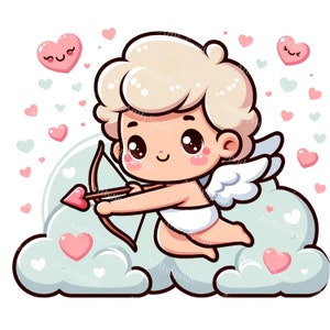 Clipart Cupido voor Valentijnsdag - pijl en boog teken PNG - afdrukbaar voor DTG, T-shirt, mok, beker, sublimatie en scrapbooking-illustraties