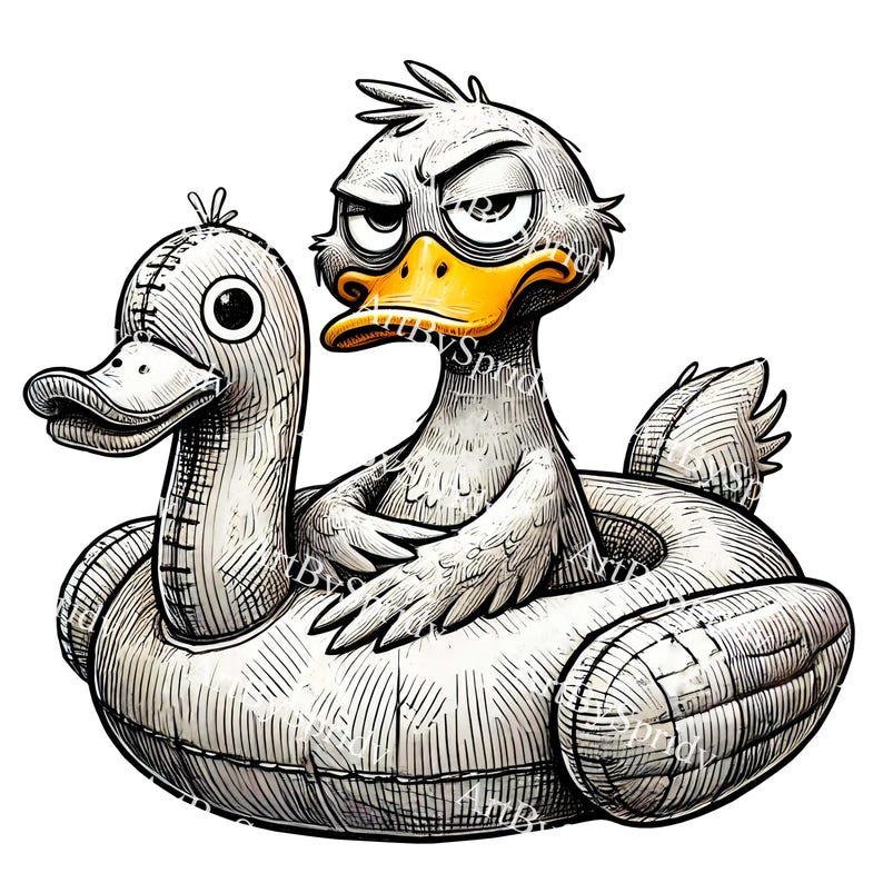 Grumpy Duck Cartoon PNG Clipart, Funny Angry Duck in Inflatable Float ...