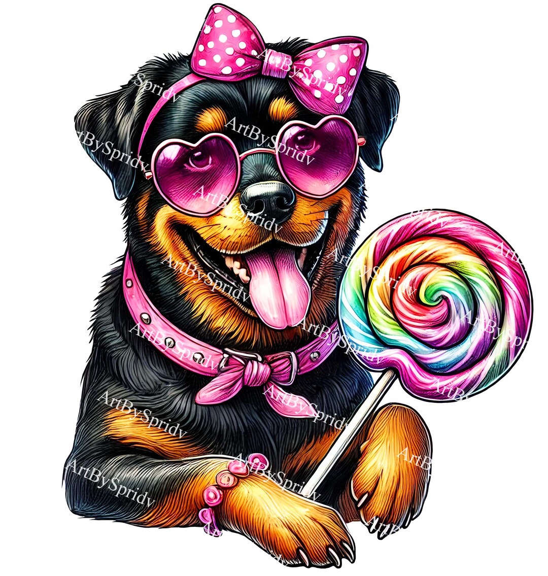 Adorable Rottweiler Clipart With Pink Bow, Heart Sunglasses and ...