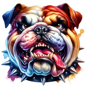 Bulldog Head Watercolor Clipart - Fierce & Funny Digital PNG for DTG, T-Shirts, Mugs, Tumblers, Sublimation, Scrapbooking - Printable Art