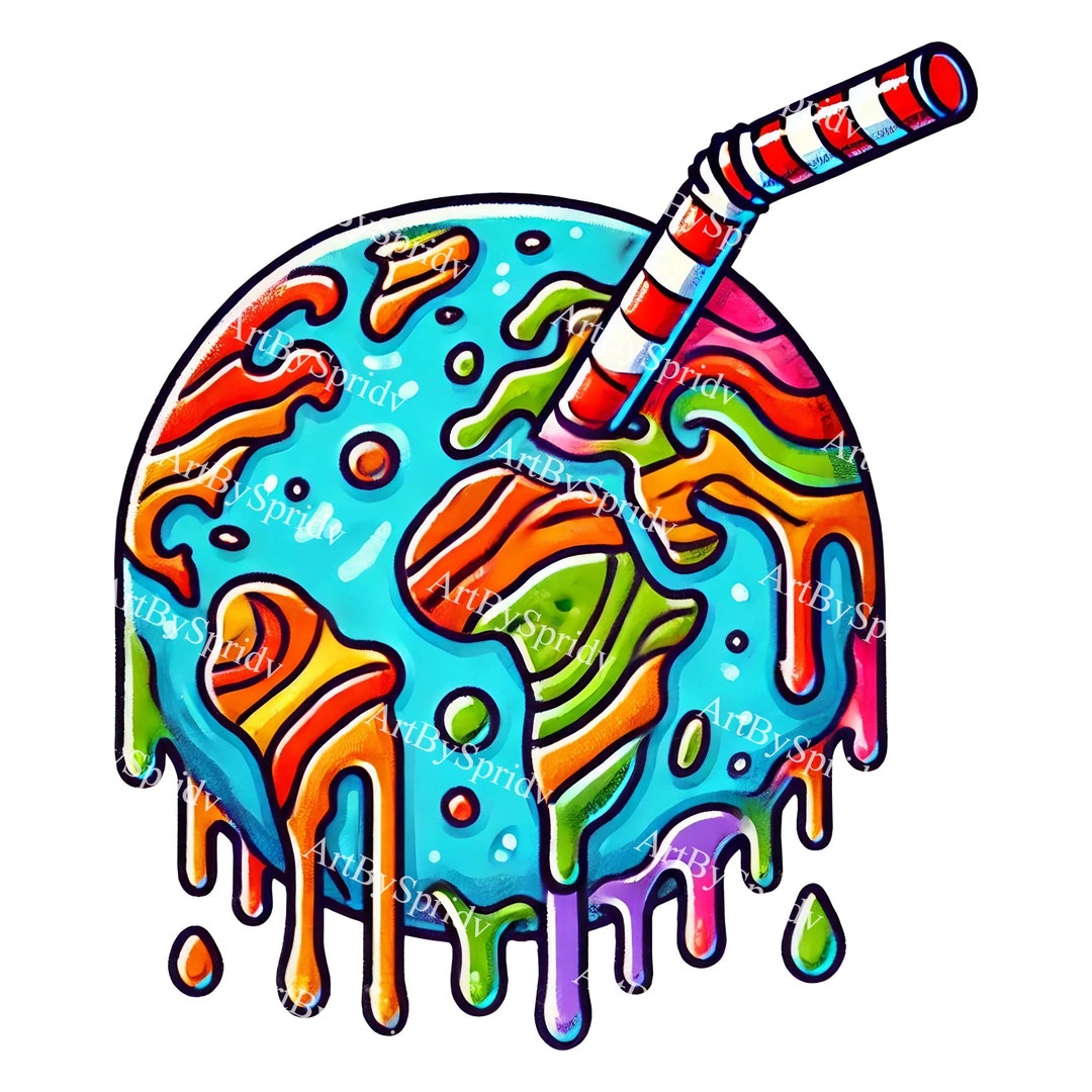 Earth Dripping Vector Colorful Melting Earth With Dripping Continents & Straw PNG Clipart ...