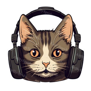 Adorable Cat in Headphones Clipart | Transparent Background PNG | Perfect for T-Shirts, Mugs & DIY Crafts Project | Unique Pet Illustration