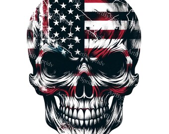 Bandera patriótica estadounidense con calavera. Clipart digital transparente en formato PNG para camisetas, tazas, calcomanías y más. Perfecto para sublimación e impresión DIY.